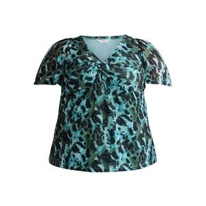 Terra & Sky Women’s Plus Twist Front Mesh Top with Short Sleeves, Size 1X